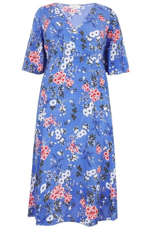 YOURS LONDON Blue Floral Wrap Maxi Dress | Plus Size 16 to 36 | Yours Clothing 4