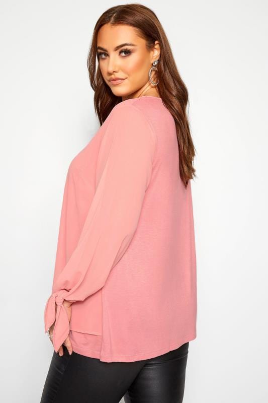 Yours London Blush Pink Chiffon Tie Sleeve Blouse Yours Clothing 8143