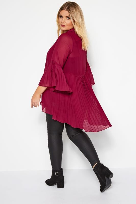 YOURS LONDON Burgundy Pleated Chiffon Shirt | Yours Clothing 3