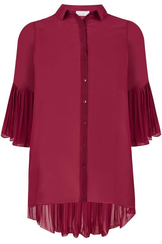 YOURS LONDON Burgundy Pleated Chiffon Shirt | Yours Clothing 4
