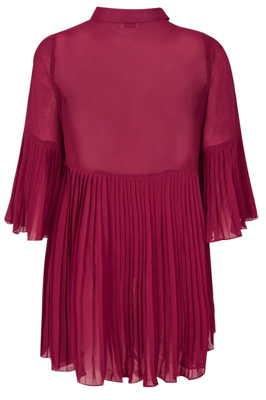 YOURS LONDON Burgundy Pleated Chiffon Shirt | Yours Clothing 5