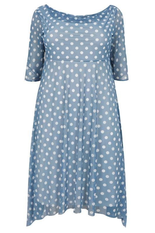 Plus Size Yours London Blue Polka Dot Midi Dress With Cowl