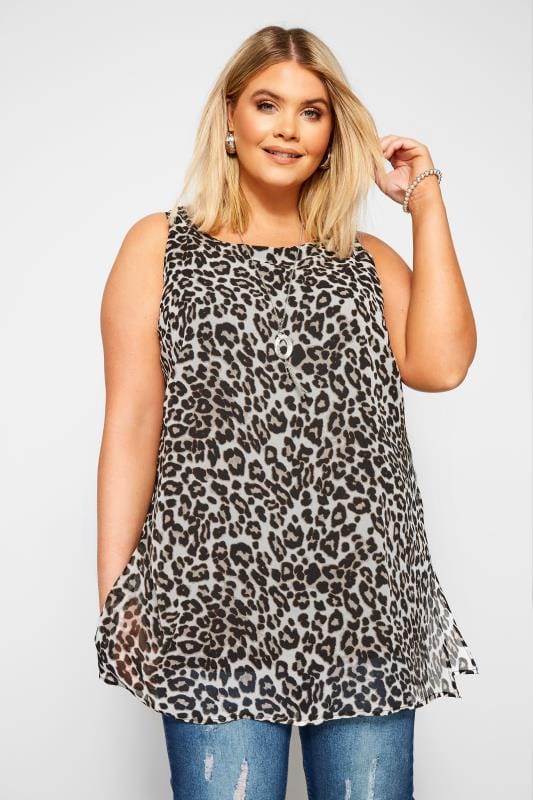 YOURS LONDON Grey Animal Print Chiffon Tunic | Yours Clothing