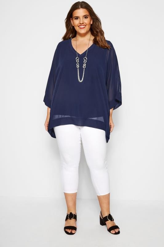 YOURS LONDON Navy Chiffon Cape Top | Sizes 16 to 36 | Yours Clothing