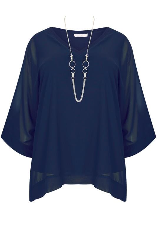 YOURS LONDON Navy Chiffon Cape Top | Sizes 16 to 36 | Yours Clothing