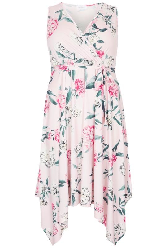 YOURS LONDON Pink Floral Wrap Dress With Hanky Hem | Plus Size 16 to 32 ...
