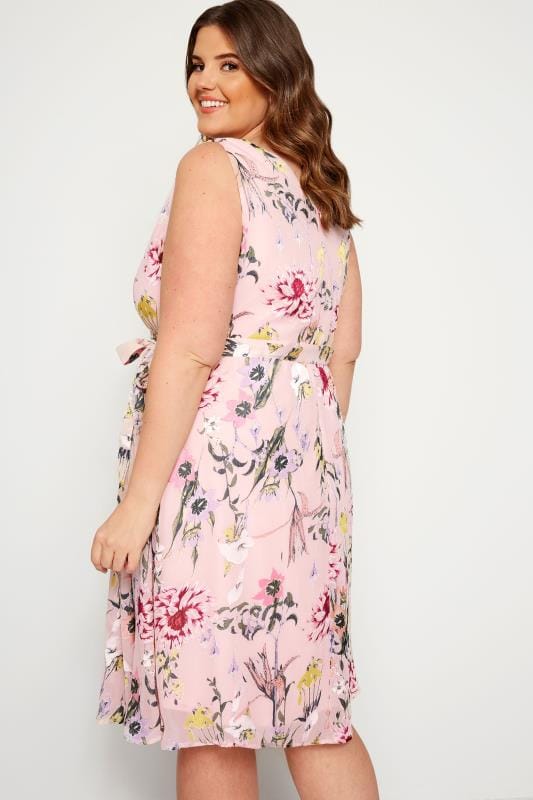 YOURS LONDON Pink Floral Wrap Dress | Plus Sizes 16 to 36 | Yours Clothing