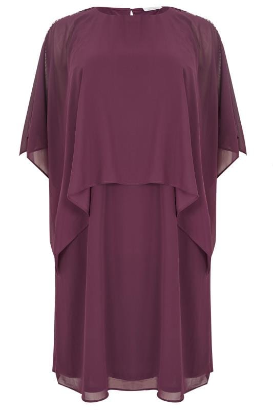 YOURS LONDON Purple Embellished Cape Dress, Plus size 16 to 32 | Yours ...