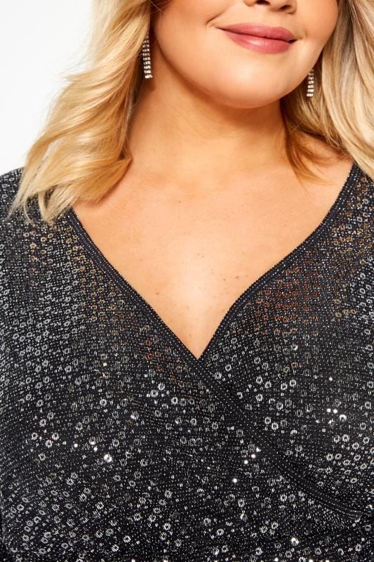 YOURS LONDON Silver Sequin Wrap Top | Yours Clothing