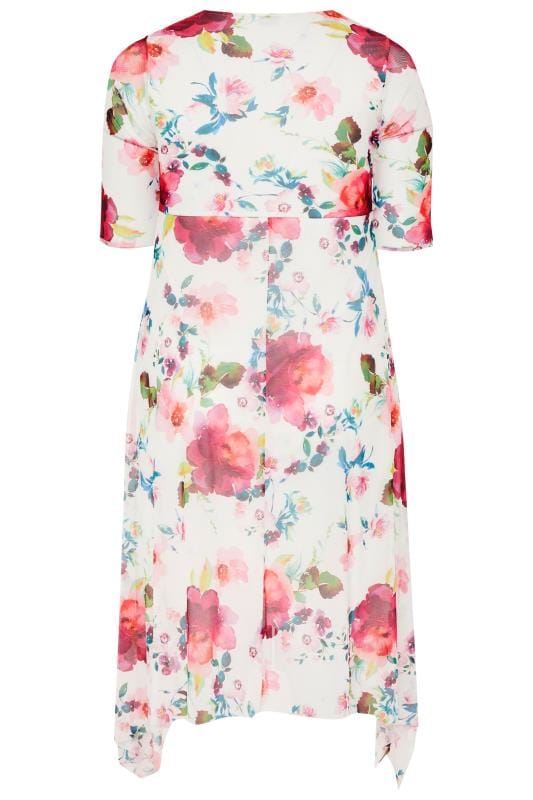 Yours London White Floral Hanky Hem Mesh Wrap Dress Yours Clothing
