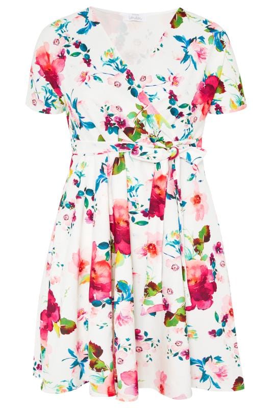 YOURS LONDON White Floral Wrap Dress | Yours Clothing