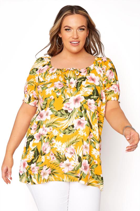  YOURS LONDON Yellow Floral Longline Gypsy Top