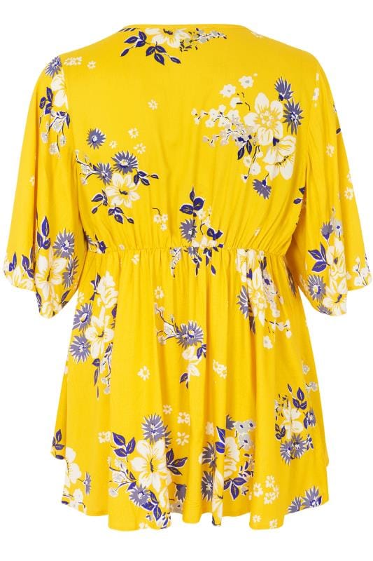 YOURS LONDON Yellow Floral Wrap Blouse With Kimono Sleeves, plus size ...