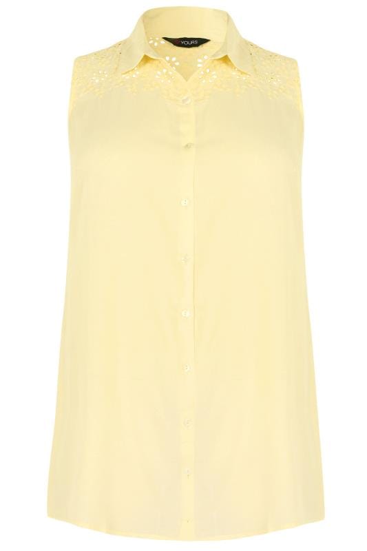Yellow Broderie Sleeveless Shirt | Plus Size 16 to 36 | Yours Clothing
