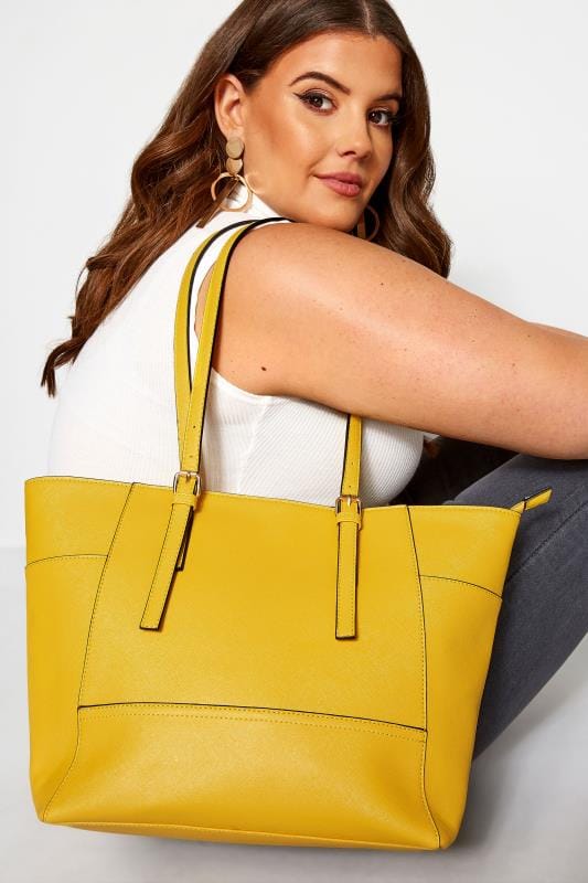 Yellow Contrast Detail Shopper Bag | Yours Clothing 1