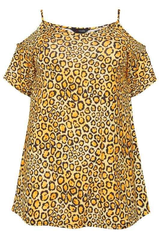 Yellow Leopard Print Cold Shoulder Top | Sizes 16 to 36 | Yours Clothing