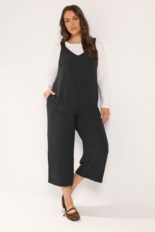 YOURS Plus Size Black Loose Fit Dungarees | Yours Clothing 1