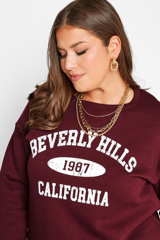 Plus Size Burgundy Red 'California' Slogan Sweatshirt | Yours Clothing 4