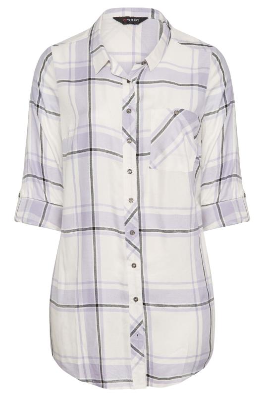 Plus Size White & Lilac Purple Check Boyfriend Shirt | Yours Clothing  6