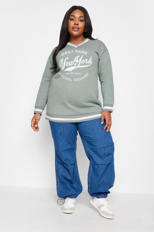 YOURS Plus Size Grey 'New York' Varsity Sweatshirt | Yours Clothing 2