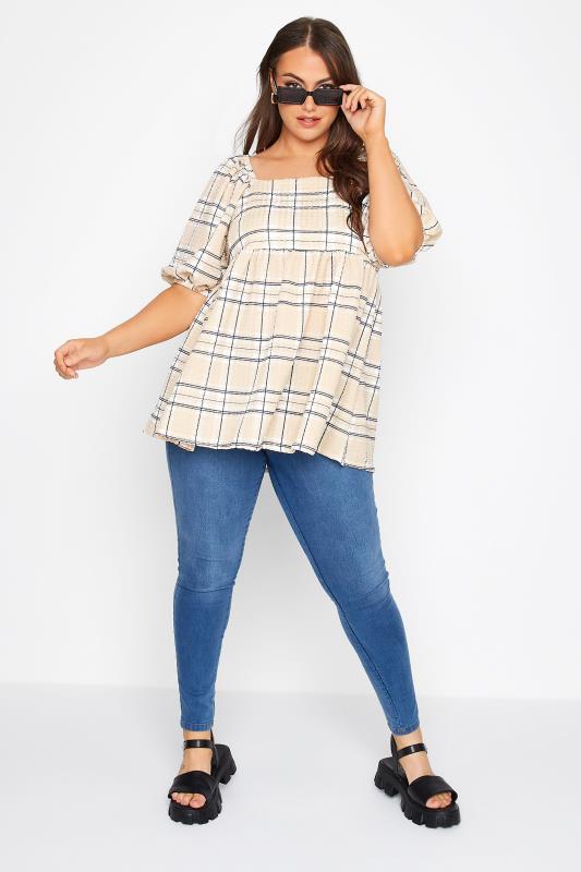 LIMITED COLLECTION Curve Cream Check Milkmaid Top 2