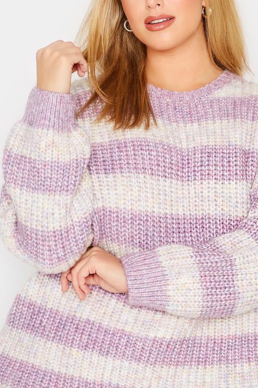 Plus Size Lilac Purple Stripe Marl Knitted Jumper | Yours Clothing 5