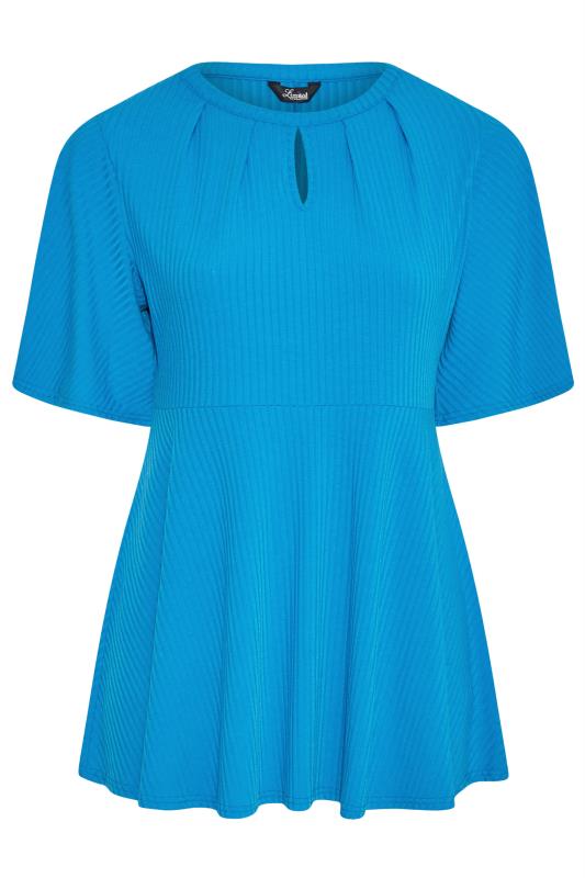LIMITED COLLECTION Curve Blue Keyhole Ribbed Peplum Top 7