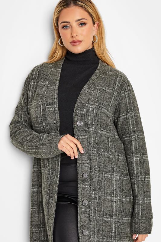 Plus Size  YOURS Curve Grey Check Button Soft Touch Cardigan