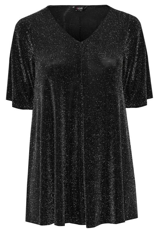 Plus Size Black & Silver Glitter Pleat Front Swing Top | Yours Clothing 6