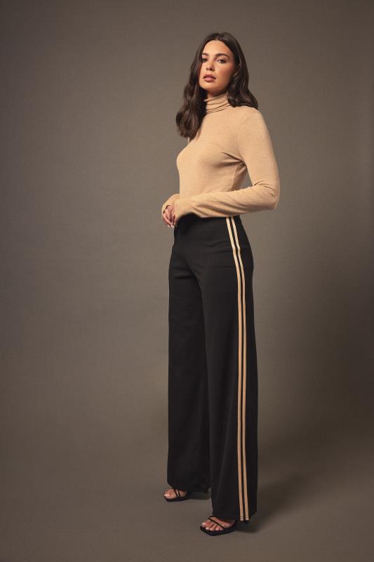 LTS Tall Women's Black & Beige Side Stripe Wide Leg Trousers | Long Tall Sally 1