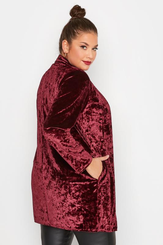 LIMITED COLLECTION Plus Size Red Velvet Long Sleeve Blazer | Yours Clothing  3