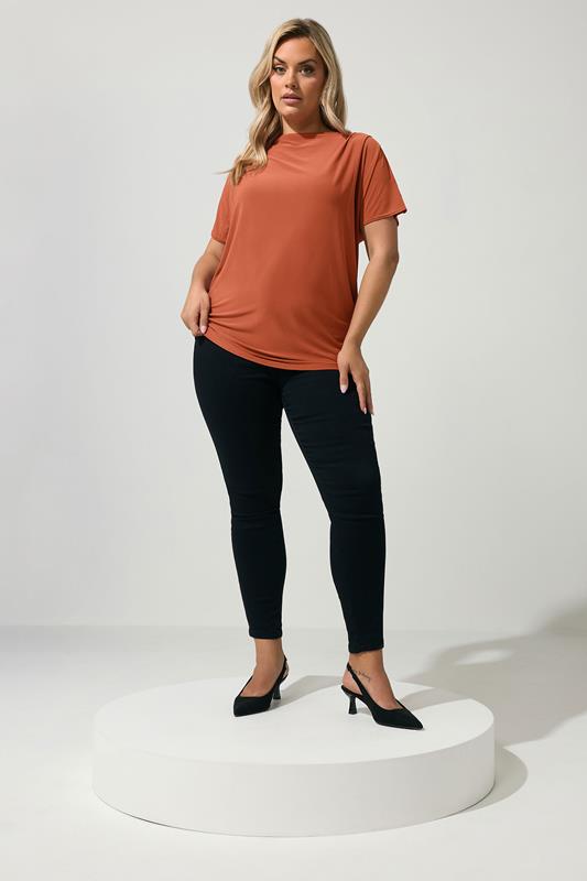 YOURS LONDON Plus Size Rust Orange Drape Shoulder Top | Yours Clothing 1