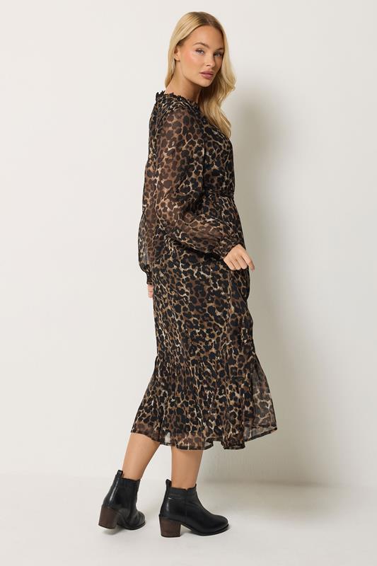 M&Co Brown Animal Print Long Sleeve Ruffle Trim Dress | M&Co 2