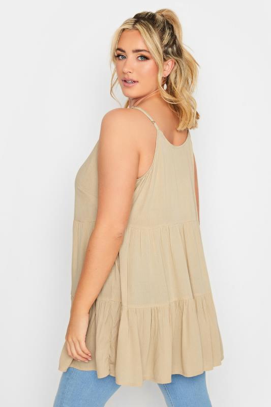 LIMITED COLLECTION Plus Size Beige Brown Crinkle Tiered Swing Vest Top | Yours Clothing 3