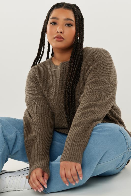 YOURS Plus Size Brown Ribbed Knit Jumper | Yours Clothing 1
