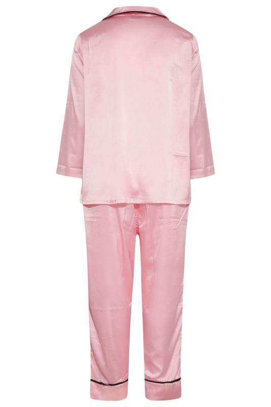 Plus Size Pink Contrast Piping Satin Pyjama Set | Yours Clothing 6