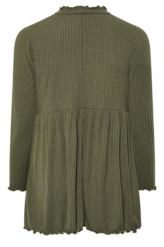 LIMITED COLLECTION Plus Size Khaki Green Peplum Lettuce Hem Top | Yours Clothing  7