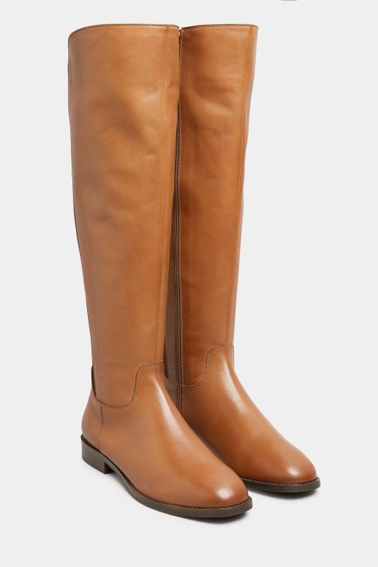 LTS Tan Brown Leather Knee High Boots In Standard D Fit | Long Tall Sally 2