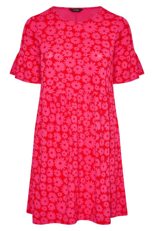 Curve Red & Pink Floral Print Smock Tunic Dress 6