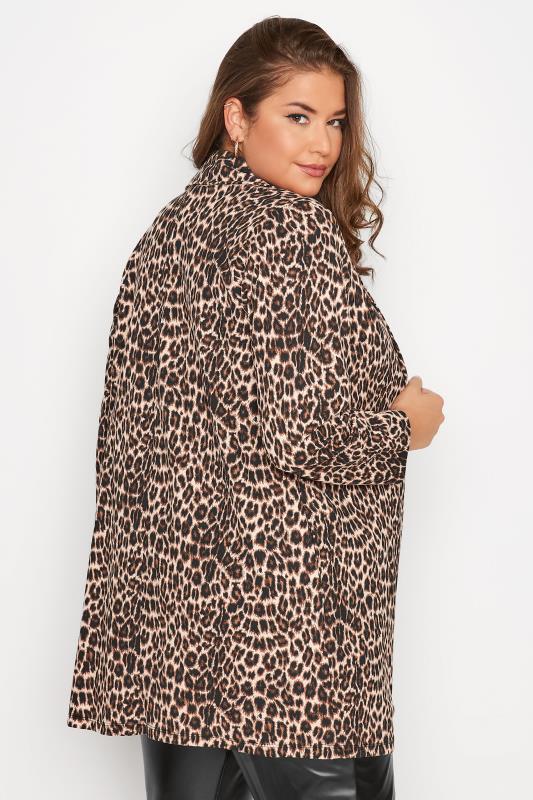 Plus Size Brown Leopard Print Longline Blazer | Yours Clothing 4