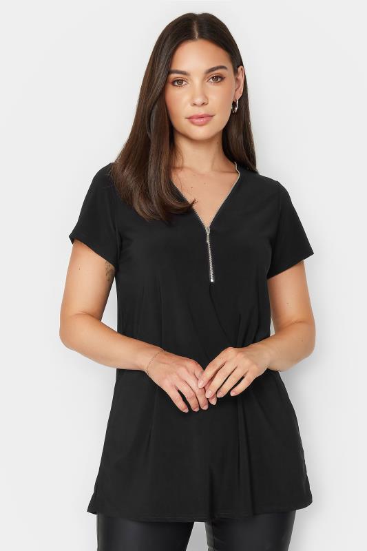 LTS Tall Women's Black Zip Detail T-Shirt | Long Tall Sally 1