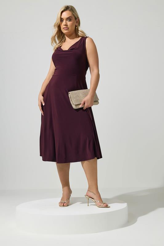 YOURS LONDON Plus Size Dark Purple Drape Front Midi Dress | Yours Clothing 1