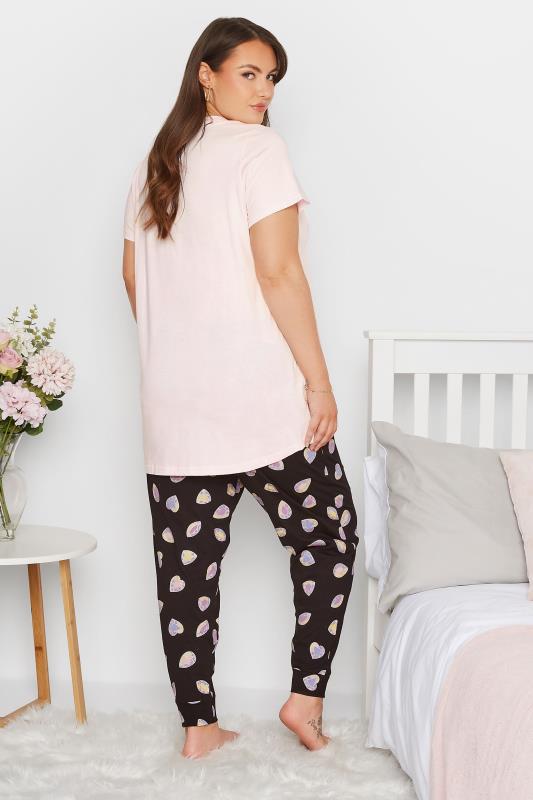 Plus Size Pink 'Rise & Shine' Cuffed Cotton Pyjama Set | Yours Clothing 2