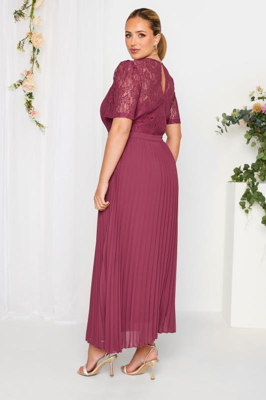 YOURS LONDON Plus Size Burgundy Red Lace Puff Sleeve Pleated Maxi Dress | Yours Clothing 3