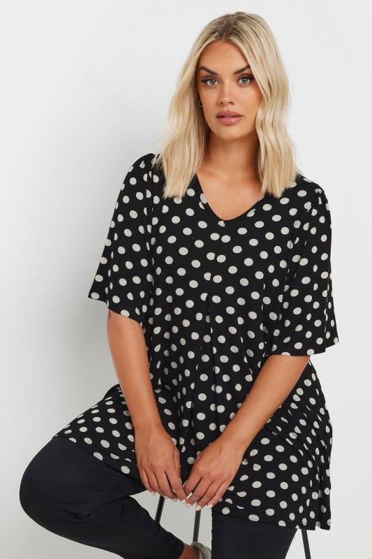 Plus Size  YOURS Curve Black Polka Dot Print Angel Sleeve Swing Top