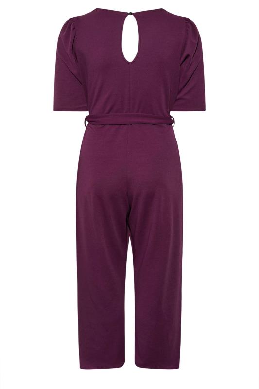YOURS LONDON Plus Size Purple Notch Neck Tie Waist Stretch Jumpsuit | Yours Clothing 7