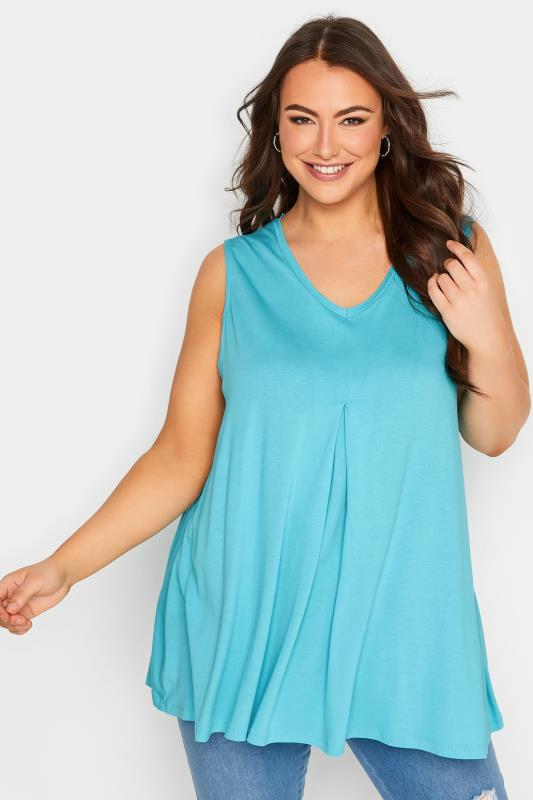 YOURS 2 PACK Plus Size White & Turquoise Blue Swing Vest Tops | Yours Clothing  2