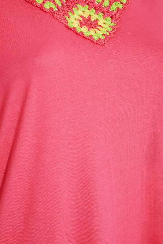 Plus Size Pink Crochet Neckline Cold Shoulder Top | Yours Clothing 5