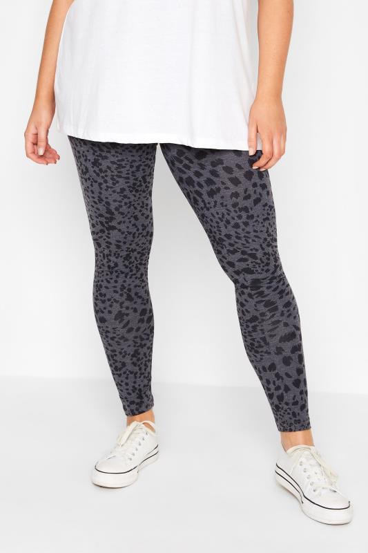 Plus Size 2 PACK Black & Grey Leopard Print Soft Touch Leggings | Yours Clothing 4