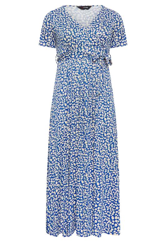 YOURS Curve Plus Size Blue Ditsy Floral Wrap Dress | Yours Clothing 6